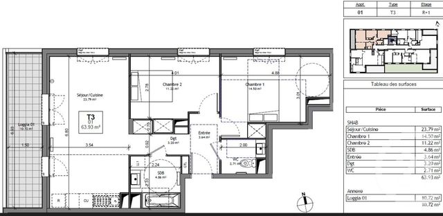 Appartement à vendre - 3 pièces - 63.93 m2 - BEAUNE - 21 - BOURGOGNE - Century 21 Agence Massot-Nouveau